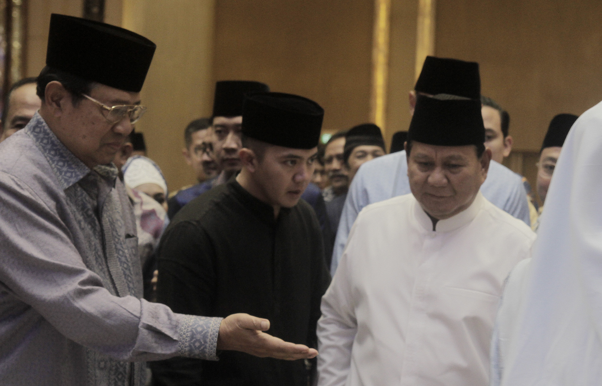 Capres terpilih Prabowo Subianto saat silaturahim dan buka puasa bersama dengan Partai Demokrat di Jakarta, Rabu (27/3/2024). (Indonesiaglobe/Oke Atmaja)