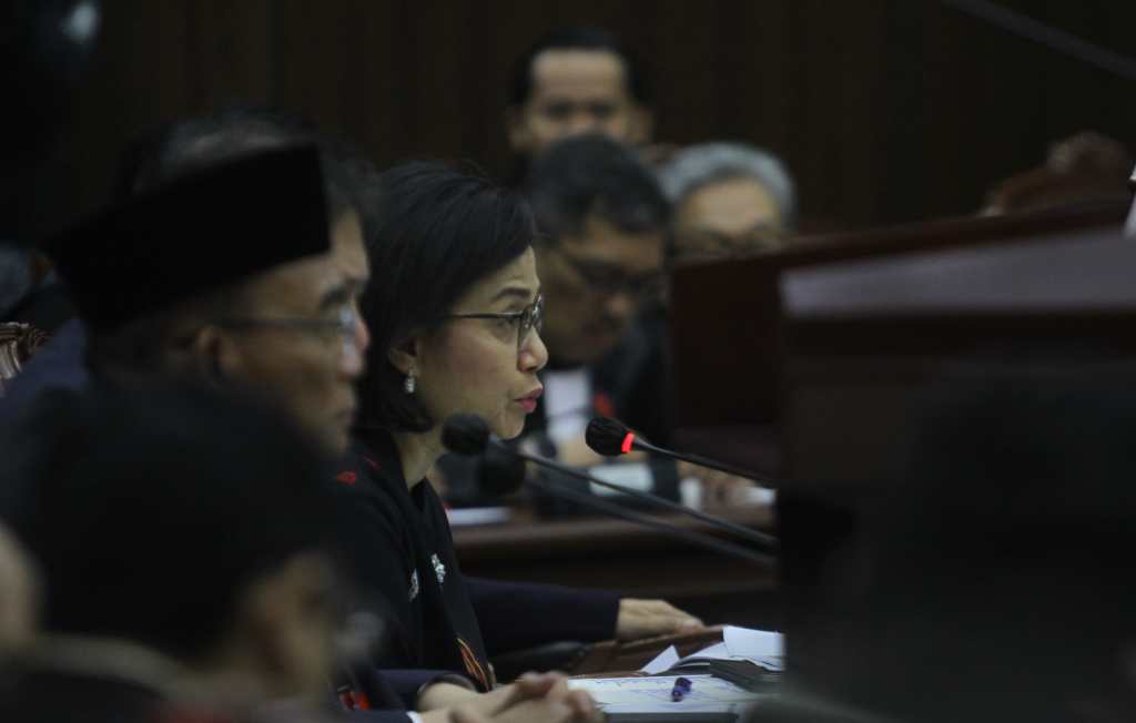 Sidang lanjutan sengketa hasil Pilpres 2024 di Gedung Mahkamah Konstitusi (MK), Jakarta, Jumat (5/4/2024).  (BeritaNasional/Oke Atmaja)