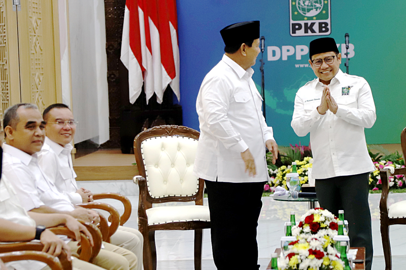 Prabowo bersama Cak Imin saat bertemu di DPP PKB. (BeritaNasional/Elvis Sendouw)