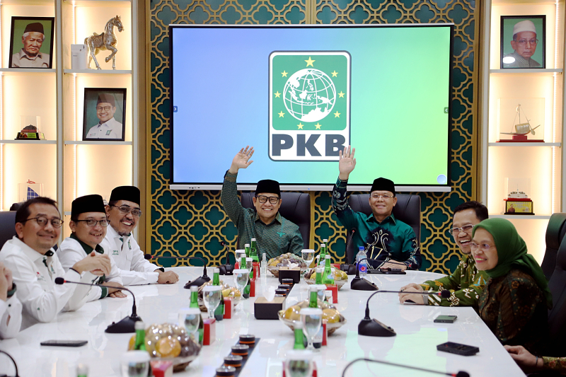 Plt Ketua Umum PPP Mardiono sambangi Ketua Umum PKB Muhaimin Iskandar bahas Pilkada,. (BeritaNasional/Elvis Sendouw)