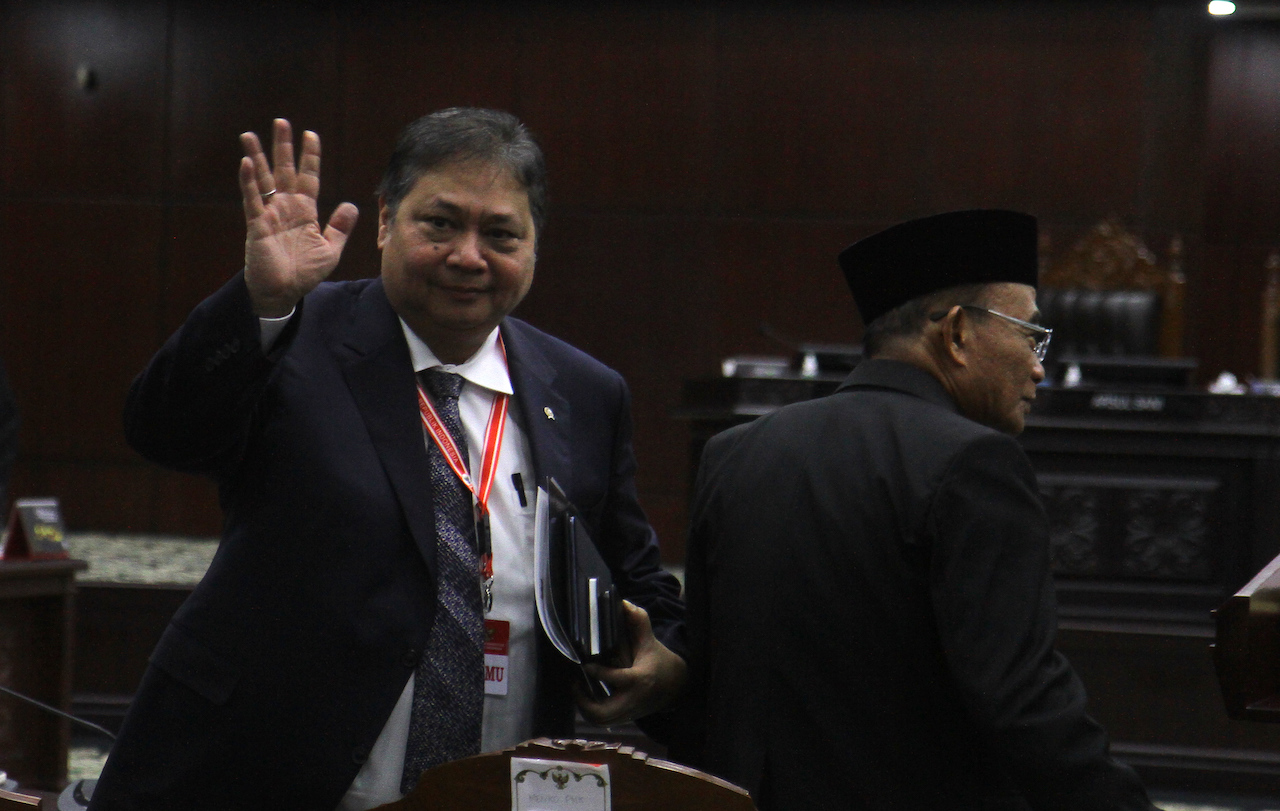 Menko Perekonomian Airlangga Hartarto di sidang MK. (BeritaNasional/Oke Atmaja).