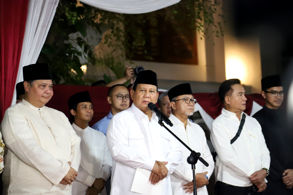 Pidato kemenangan Prabowo-Gibran. (Beritanasional/Elvis Sendouw)