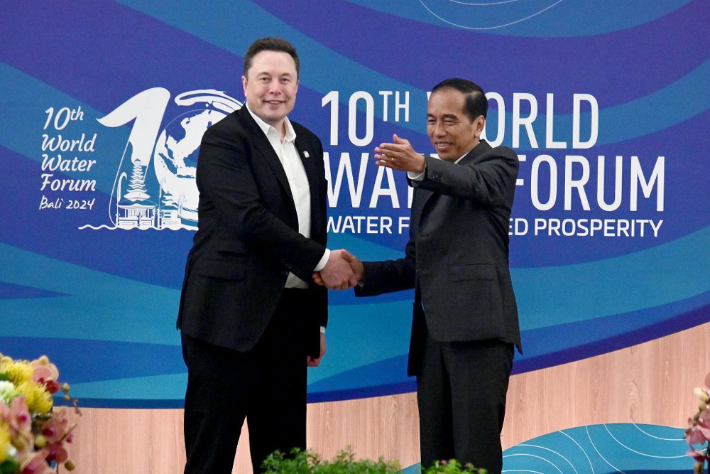 Elon Musk saat bertemu dengan Presiden Jokowi di sela-sela World Water Forum ke-10 di Bali International Convention Center (BICC) (Foto Biro Pers, Media & Informasi Setpres)