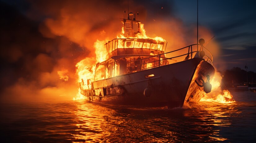 Ilustrasi kapal terbakar. (Foto: Freepik)