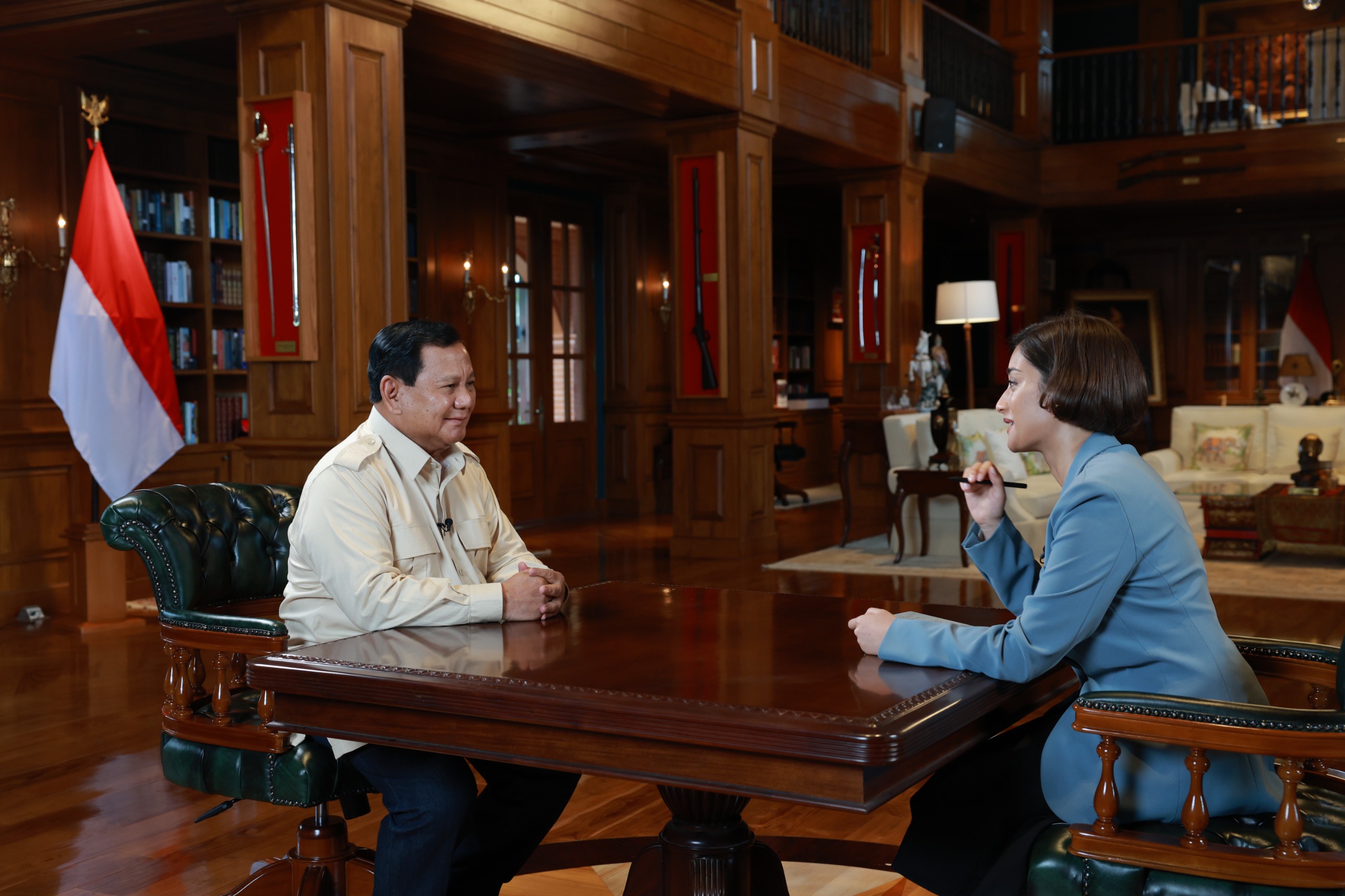 Presiden terpilih Prabowo Subianto saat melakukan wawancara dengan wawancara dengan media Al Jazeera. (Foto/Tim Prabowo)