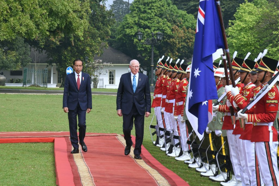 Presiden Jokowi menerima kunjungan resmi Gubernur Jenderal Australia David Hurley, di Istana Kepresidenan Bogor, Jawa Barat, Jumat (17/05/2024) pagi. (Foto: Humas Setkab/Oji)