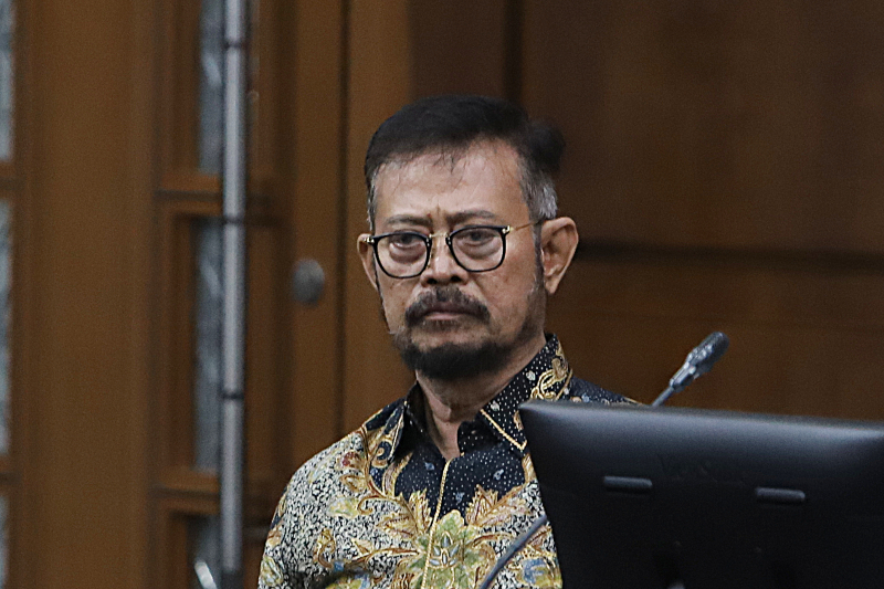 Terdakwa kasus pemerasan dan gratifikasi Syahrul Yasin Limpo dengarkan keterangan saksi yang dihadirkan JPU. (BeritaNasional/Elvis Sendouw)
