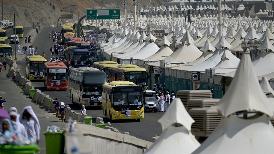 Bus-Bus yang akan membawa jemaah haji Indonesia dari Mina ke hotel jemaah di Makkah. (Foto/Kemenag).