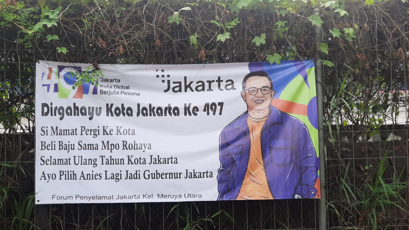 Spanduk Anies Baswedan di wilayah Joglo, Jakarta Barat. (BeritaNasional/Lydia)