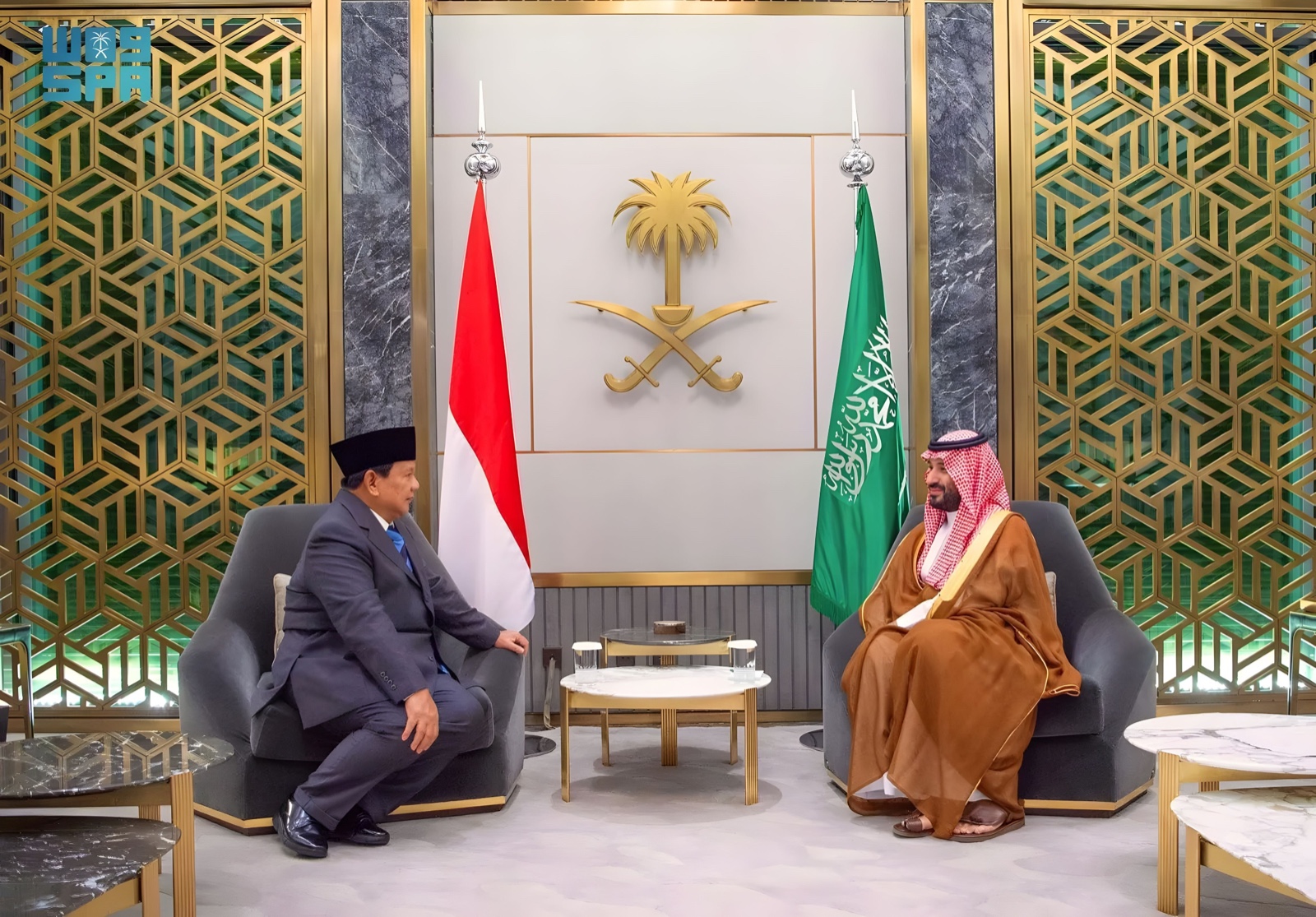 Prabowo Subianto bertemu dengan Putra Mahkota dan Perdana Menteri Arab Saudi Muhammad bin Salman bin Abdulaziz Al Saud. (Foto/Tim Prabowo).