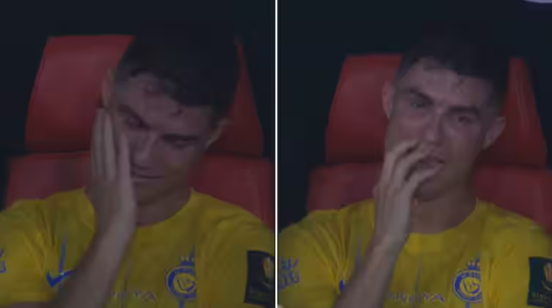 Momen Ronaldo menangis saat Al-Nassr kalah di Final Piala Raja. (Foto/X: @centregoals)
