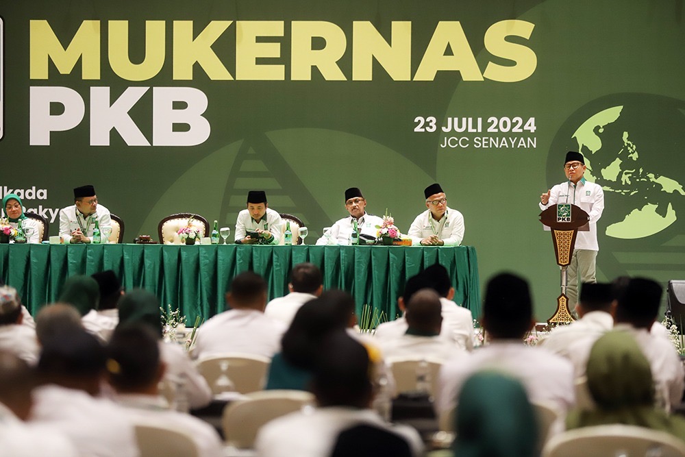 Ketua Umum PKB Muhaimin Iskandar saat harlah PKB. (BeritaNasional/Elvis).