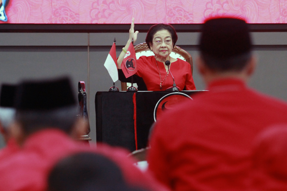 Ketua Umum PDI Perjuangan Megawati Soekarnoputri sampaikan pidato di pelantikan pengurus DPP PDI Perjuangan masa bakti 2019-2024. (BeritaNasional/Elvis Sendouw)