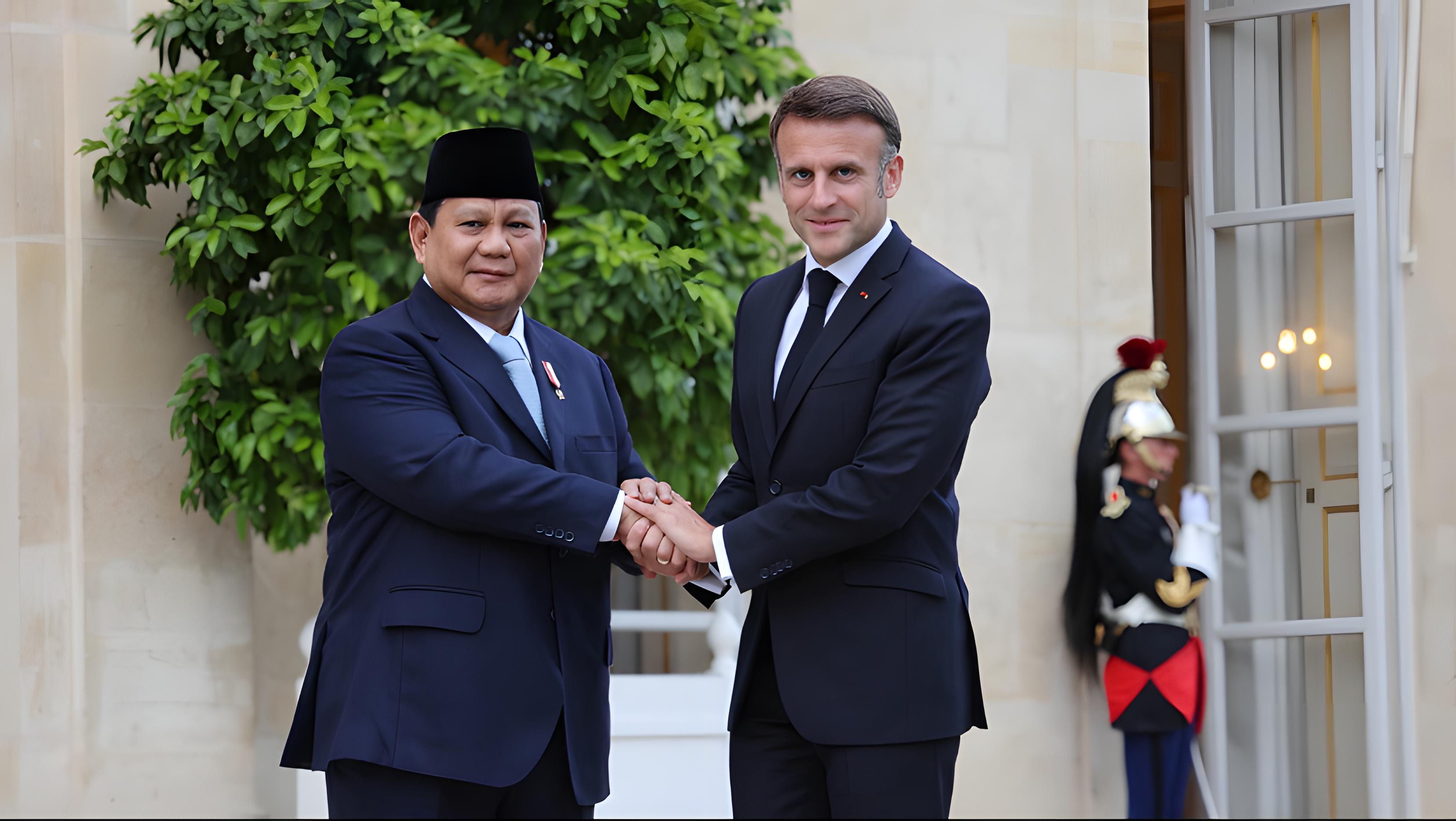 Menhan Prabowo Subianto bertemu Presiden Prancis Emmanuel Macron. (Foto/Tim Prabowo).