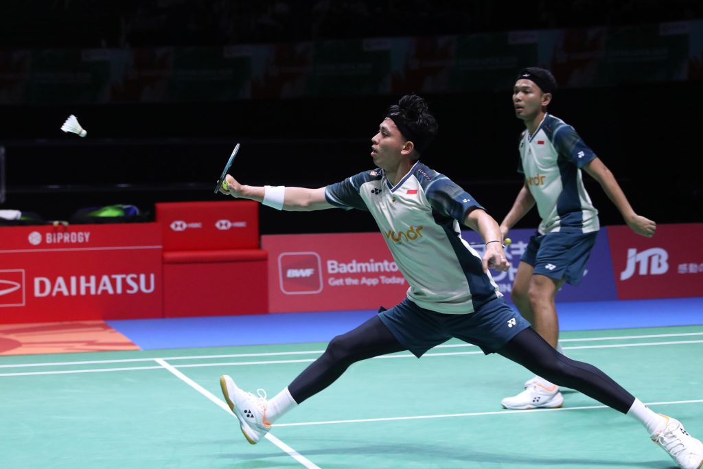 Pasangan ganda putra Indonesia Fajar/Rian di ajang Japan Open 2024. (Foto/PBSI)