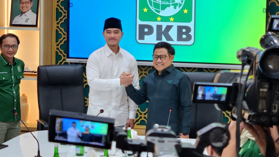 Cak Imin saat bertemu dengan Kaesang di DPP PKB, Selasa (6/8/2024). (BeritaNasional/Panji Septo)