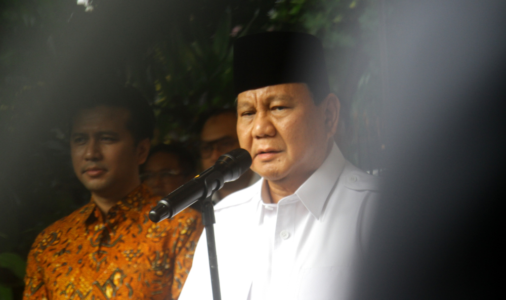 Presiden Terpilih Prabowo Subianto saat memberian keterangan di Jakarta. (BeritaNasional/Oke Atmaja)