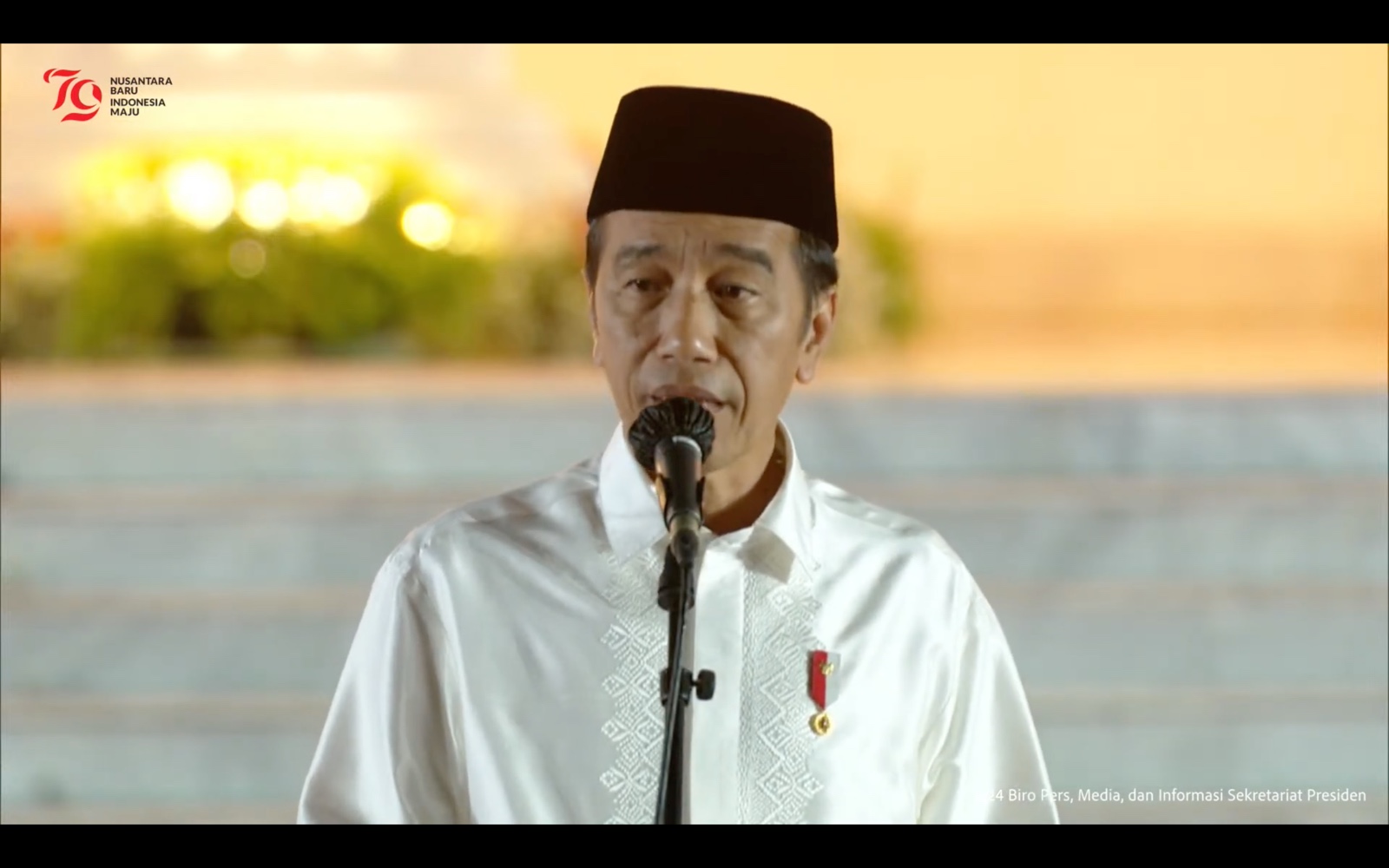 Presiden Jokowi saat pidato membuka acara Zikir dan Doa Kebangsaan 79 Tahun Indonesia. (Foto/tangkapan layar YouTube Sekretariat Presiden).