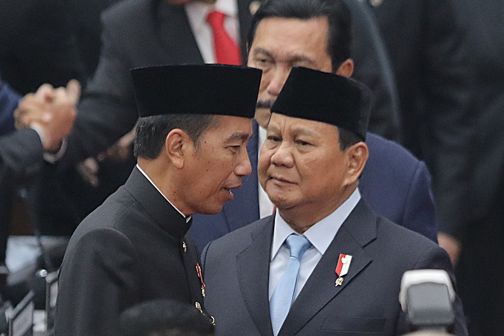 Presiden Jokowi bersama Prabowo Subianto saat mengikuti Sidang Tahunan MPR di Gedung Parlemen. (BeritaNasional/Elvis Sendouw)