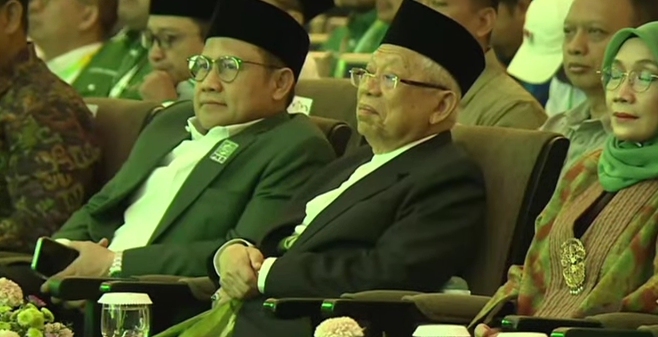 Wakil Presiden Ma’ruf Amin bersama Cak Imin di Muktamar PKB. (BeritaNasional/Tangkapan Layar)