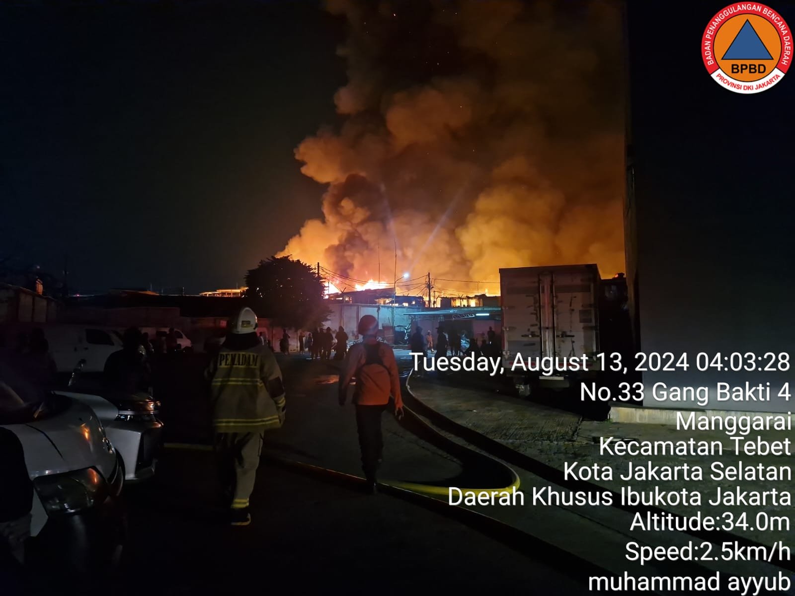 Kebakaran di permukiman warga di Manggarai. (Foto/BPBD Jakarta).