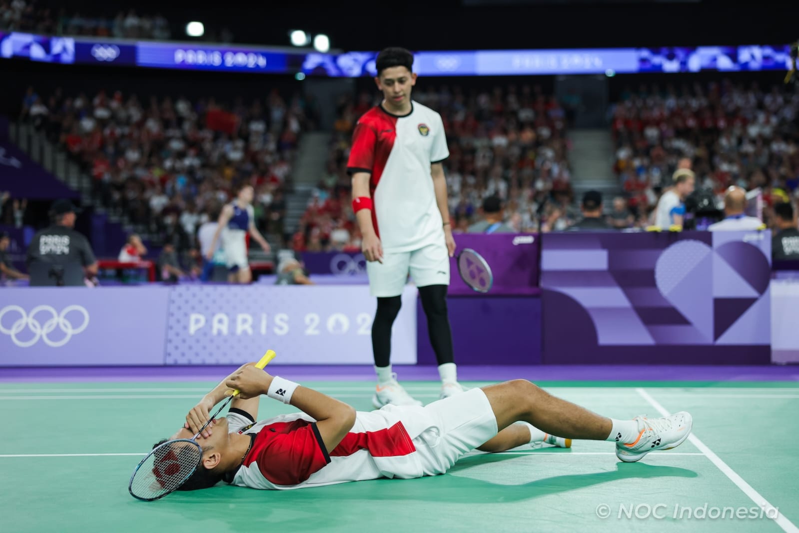 Fajar/Rian saat berlaga di Olimpiade Paris 2025. (Foto/NOC Indonesia).