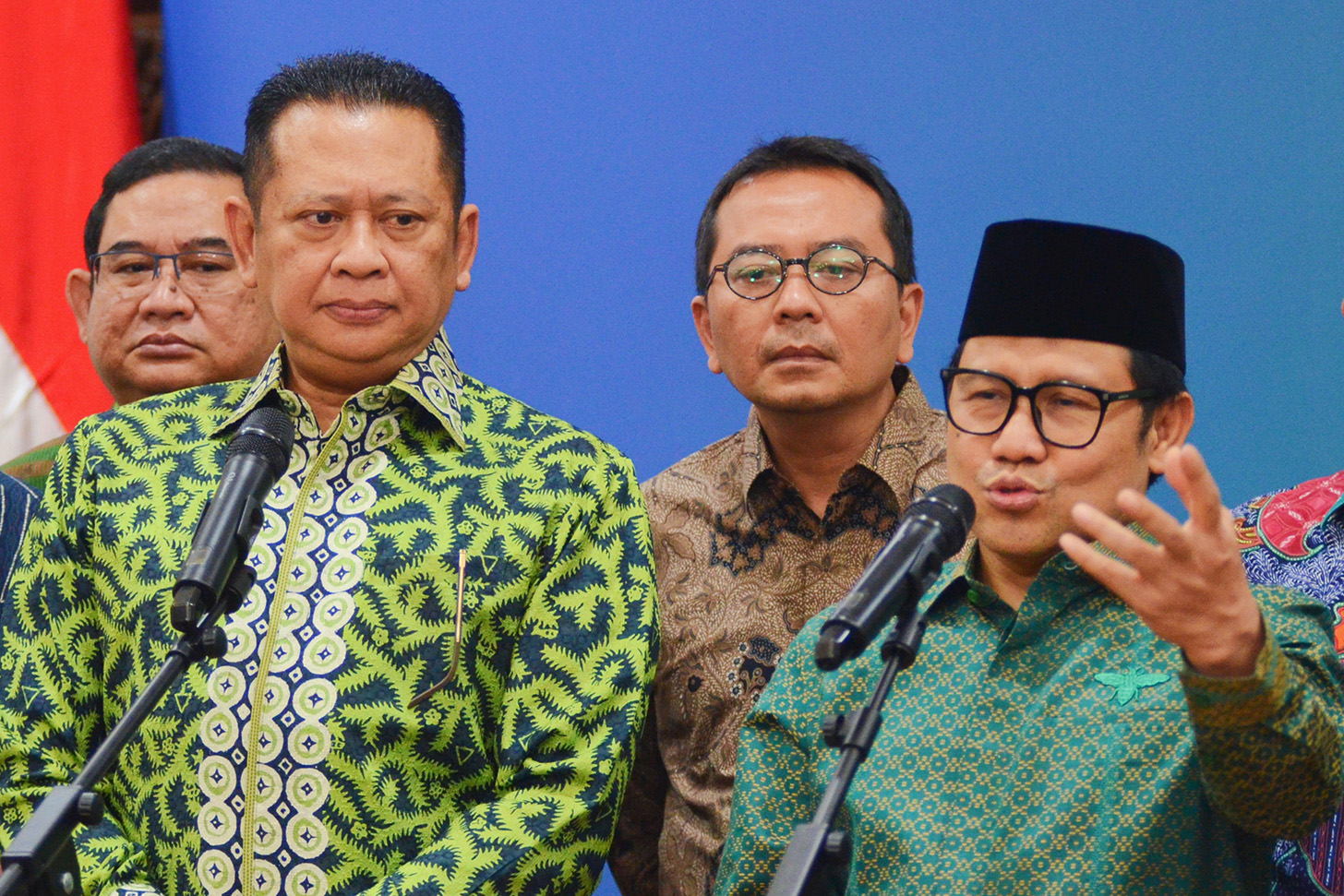 Dari kanan, Ketum PKB Ma'ruf Amin, Wasekjen Syaiful Huda, dan Ketua MPR Bambang Soesatyo. (BeritaNasional/Oke Atmaja)