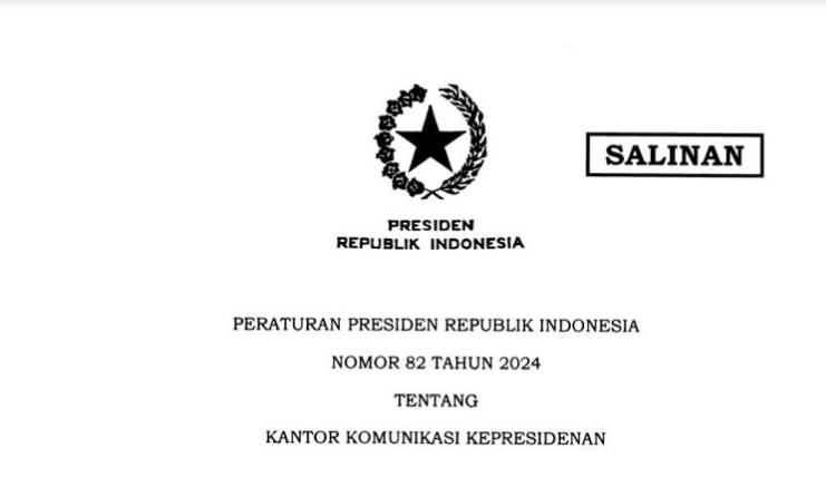 Peraturan Presiden Nomor 82 Tahun 2024 mengenai Kantor Komunikasi Kepresidenan. (BeritaNasional/Setkab)