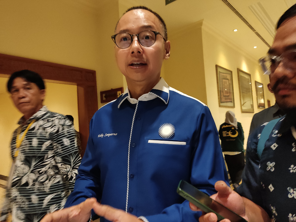 Sekjen PAN Eddy Soeparno di Hotel Sultan, Jakarta, Sabtu (3/8/2024). (BeritaNasional/Ahda)