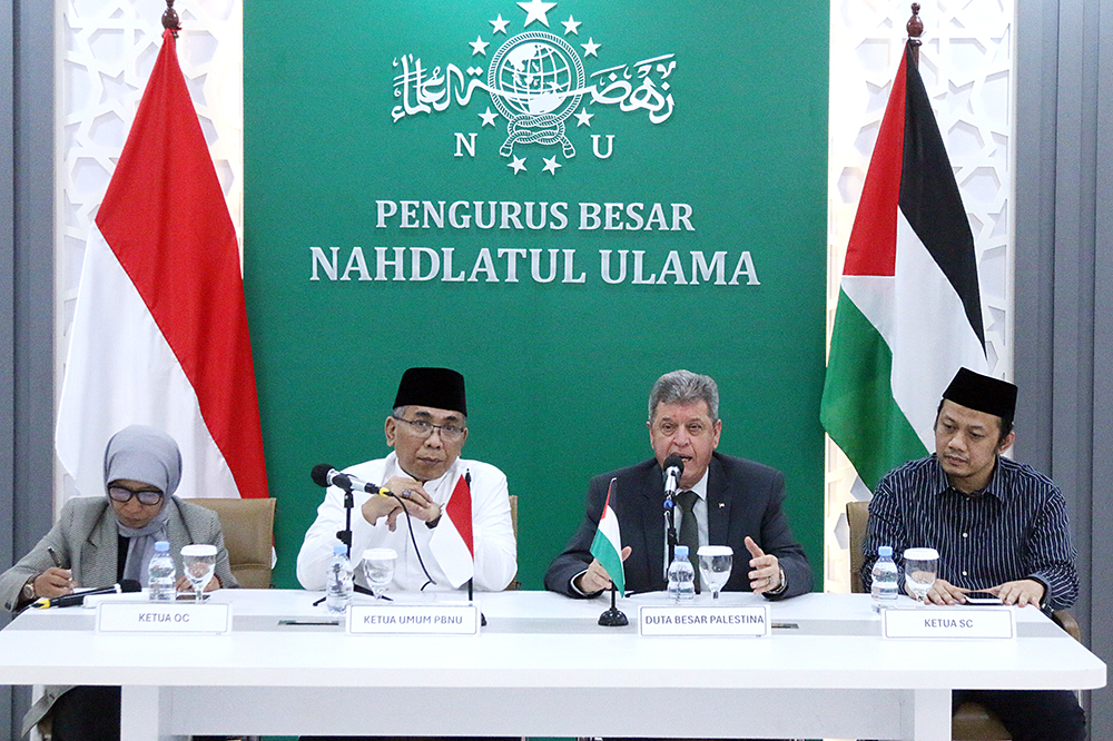 PBNU berikan keterangan terkait kekerasan dan pembunuhan terhadap warga Palestina. (BeritaNasional/Elvis Sendouw)