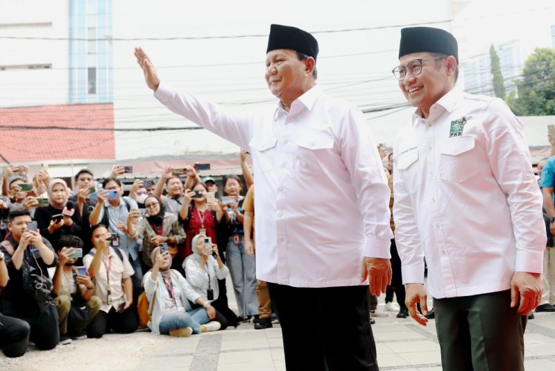 Ketum Gerindra Prabowo Subianto bersama Muhaimin Iskandar di DPP PKB beberapa waktu lalu. (BeritaNasional/Elvis Sendouw)