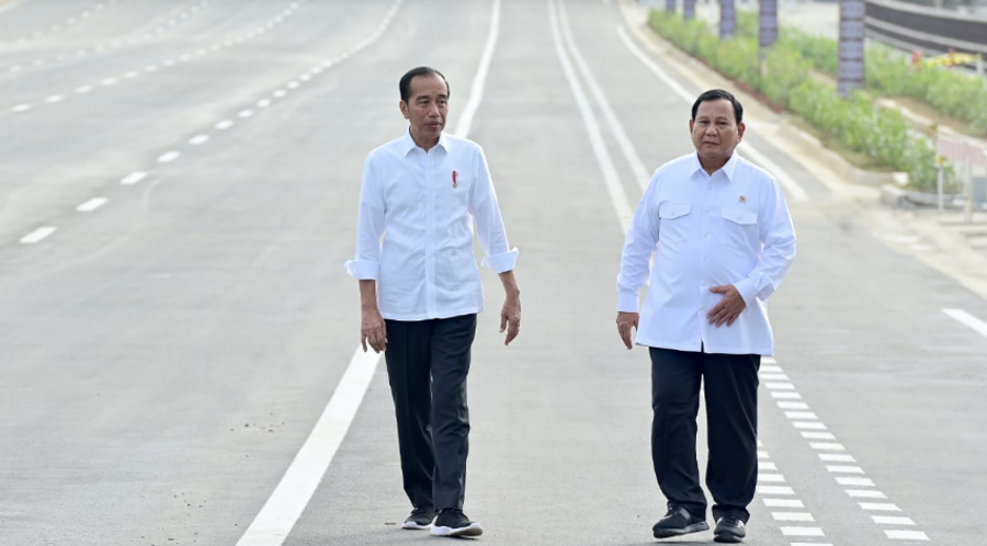 Presiden Jokowi didampingi Menhan Prabowo Subianto meninjau langsung progres pembangunan IKN, Kabupaten Penajam Paser Utara, Provinsi Kalimantan Timur. (BeritaNasional/BPMI Setpres/ Muchlis Jr)