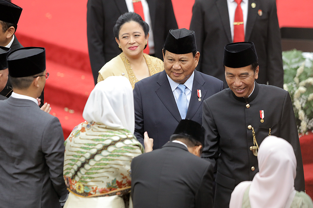 Ketua DPR RI Puan Maharani (kebaya cokelat) saat menghadiri sidang tahunan MPR. (BeritaNasional/Elvis)