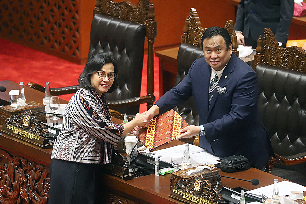 Menteri Keuangan Sri Mulyani Indrawati sampaikan  tanggapan pemerintah terhadap pandangan fraksi atas RUU tentang Pertanggungjawaban Pelaksanaan APBN Tahun Anggaran 2023. (BeritaNasional/Elvis Sendouw)