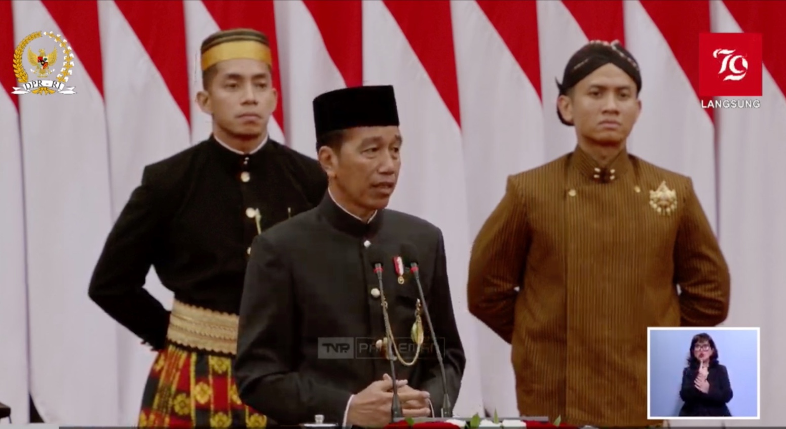 Presiden Jokowi saat memberikan pidato di sidang tahunan. (Foto/Tv Parlemen).