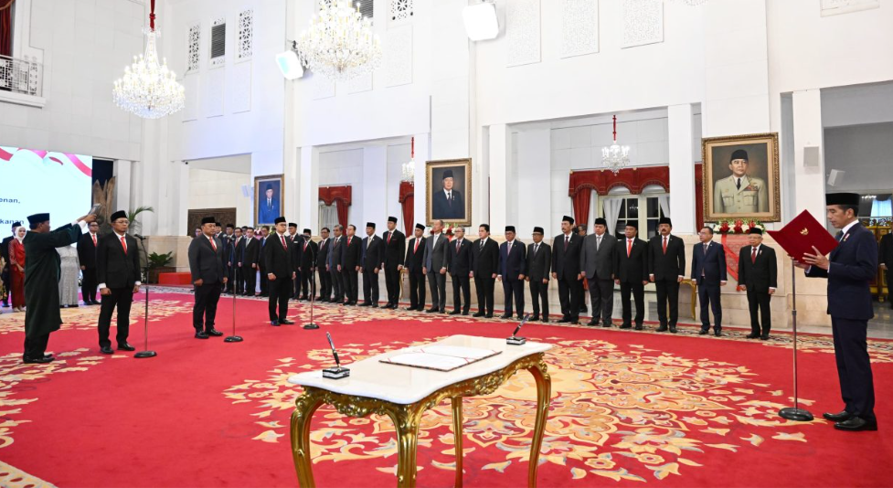 Suasana pelantikan menteri empat menteri di Istana Negara, Jakarta, Senin. (Foto/Setpres Jokowi)