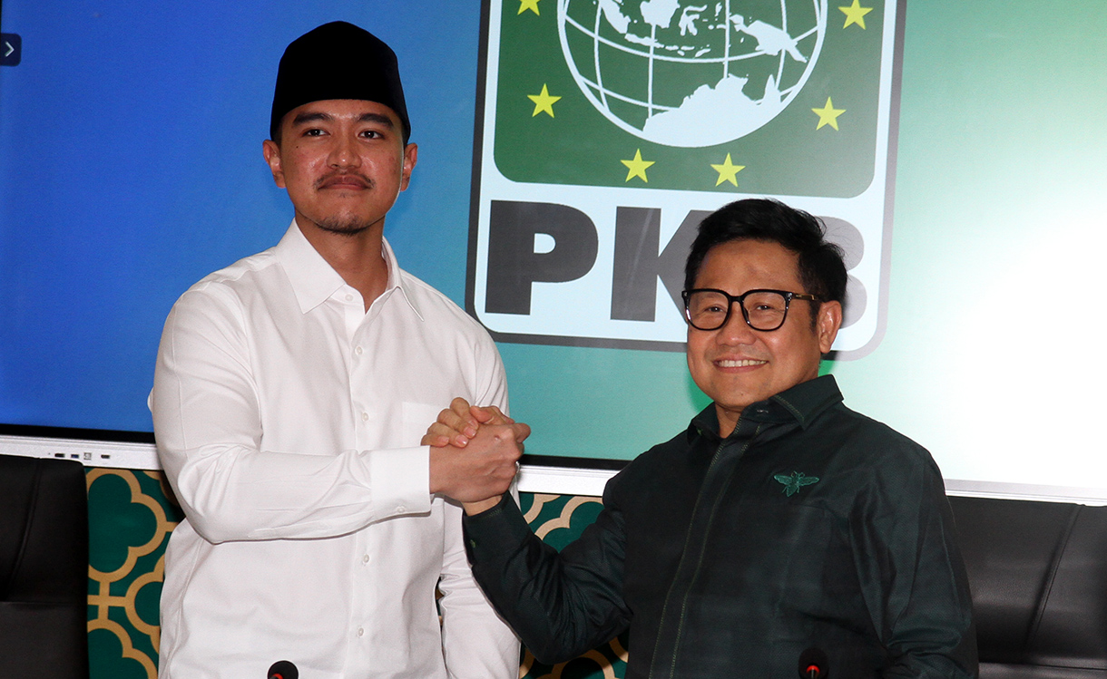 Ketum PSI Kaesang Pangarep bersama Ketum PKB Muhaimin Iskandar. (BeritaNasional/Oke Atmaja)