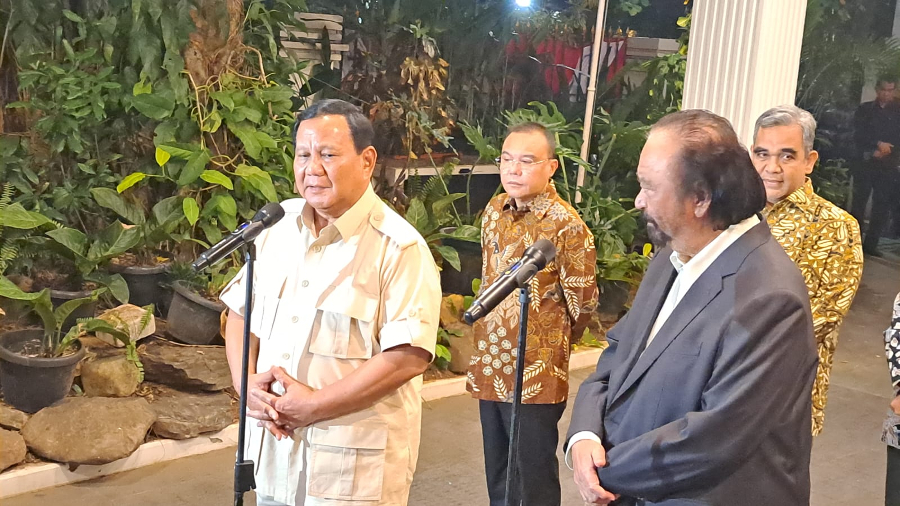 Momen pertemuan Prabowo dan Surya Paloh di Kertanegara, Jakarta Selatan. (BeritaNasional/Lydia)