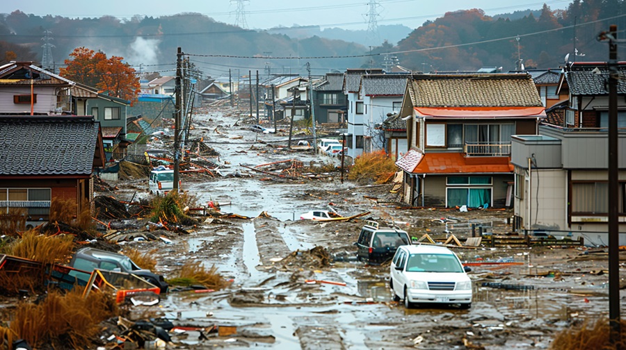 Ilustrasi banjir di Jepang. (Foto/freepik).