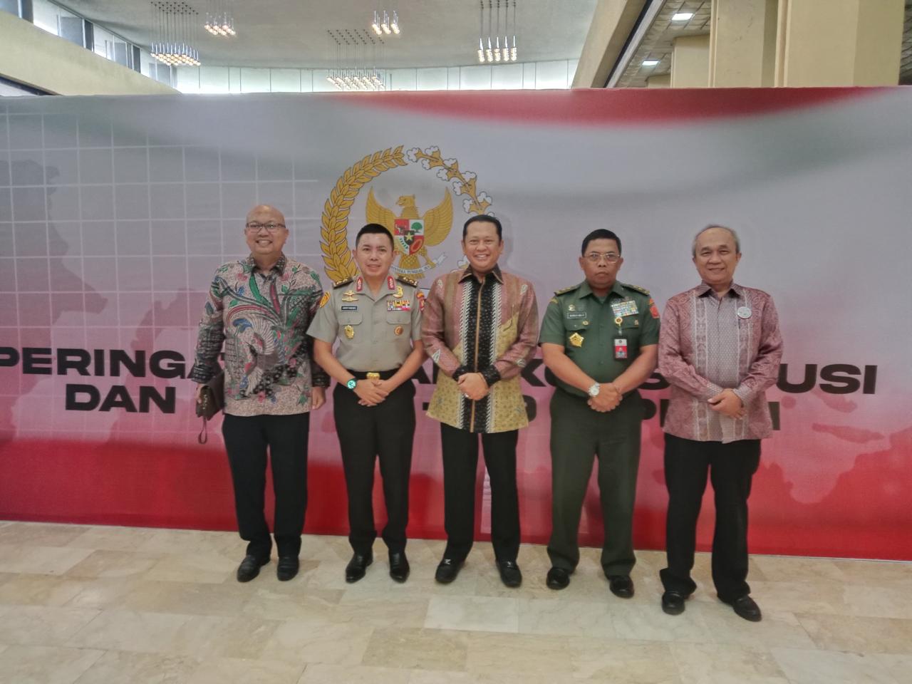 Staf Ahli Ideologi dan Konstitusi Kemenko Polhukam Irjen Pol Andry Wibowo saat sosialisasi empat pilar. (BeritaNasional/Ahda).