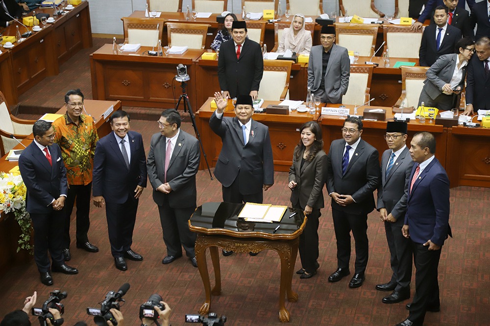 Menteri Pertahanan Prabowo Subianto saat rapat kerja dengan Komisi I DPR. (BeritaNasional/Elvis).