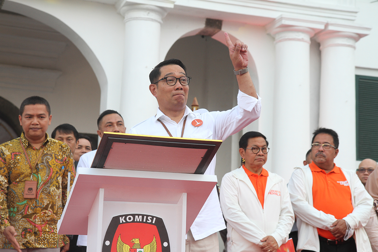 Calon gubernur Jakarta Ridwan Kamil saat hadir di deklarasi kampanye damai. (BeritaNasional/Oke Atmaja).