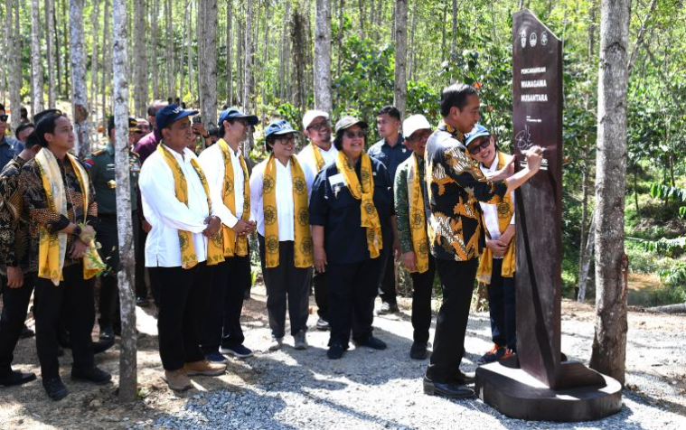 Presiden Joko Widodo (Jokowi) melakukan peninjauan sekaligus pencanangan kawasan Wanagama Nusantara. (BeritaNasional/Doc. Setkab)