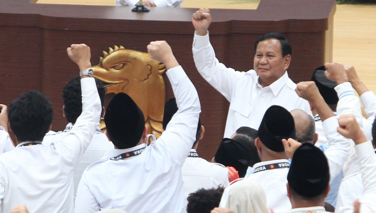 Presiden Terpilih Indonesia Prabowo Subianto saat berpidato di Rakernas Gerindra beberapa waktu lalu. (BeritaNasional/Oke Atmaja)