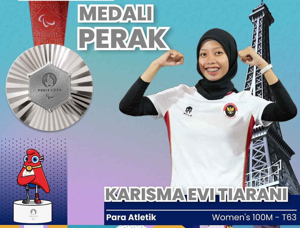 Karisma Evi Tiarani, sprinter para atletik Indonesia, menempati posisi runner-up lari 100 meter T63. (Foto/Instagram @npcindonesia)