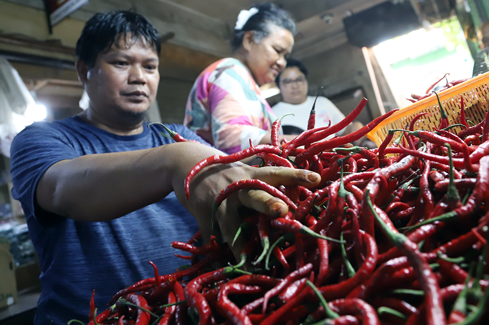 Pedagang menyortir cabai di pasar Agung, Depok. (BeritaNasional/Elvis).