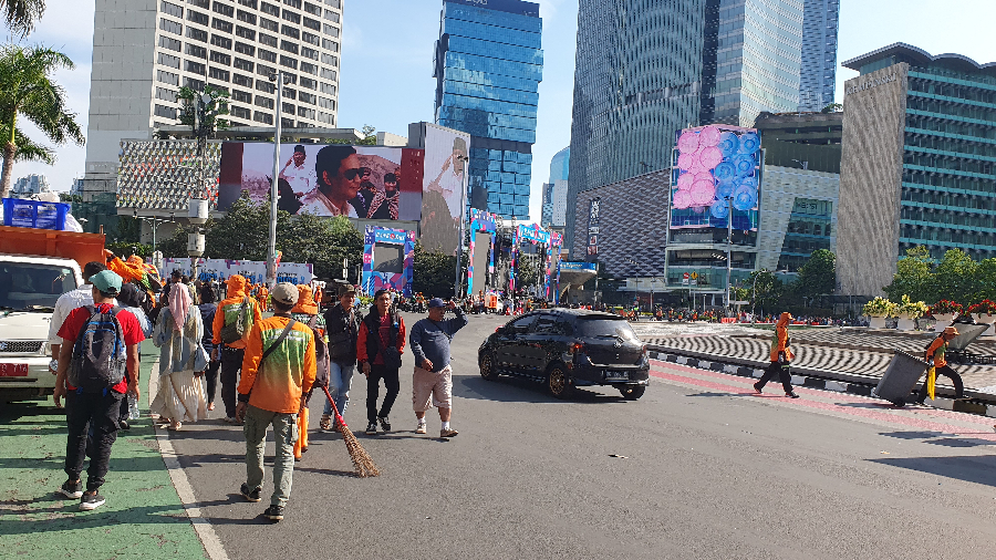 Suasana Bundaran Hotel Indonesia usai acara pelantikan Presiden dan Wakil Presiden, Prabowo-Gibran. (BeritaNasional/Bachtiarudin Alam)