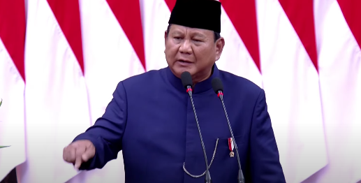 Presiden Prabowo saat memberikan pidato pertama. (Foto/Tangkapan Layar YouTube Setpres)