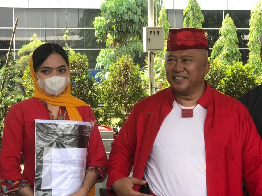 Ketua Umum Ormas Betawi Bangkit, David Darmawan di SPKT Mapolda Metro Jaya (Beritanasional/Bachtiarudin Alam)