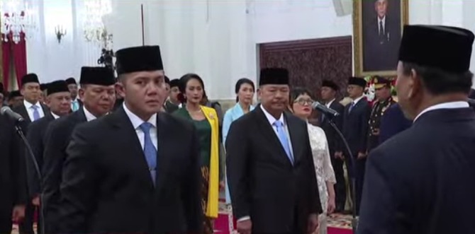 Suasana pelantikan wakil menteri dan Mayor Teddy sebagai Seskab. (Foto/Tangkapan layar YT Setpres)